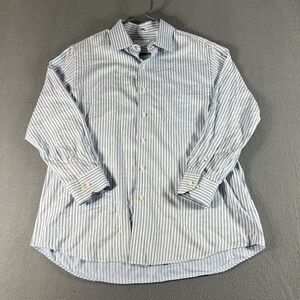 Tommy Bahama Mens Button Up Shirt Size 17 32-33 Blue Striped Long Sleeve